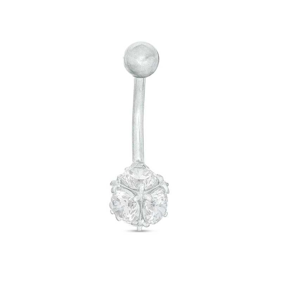 Banter 014 Gauge 4Mm Cubic Zirconia Spiked Ball Belly Button Ring In 14K White Gold Belly Button