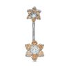 Banter Stainless Steel Cz Champagne And White Double Flower Belly Button Ring - 14G Belly Button