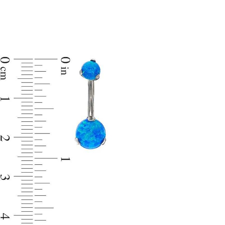 Banter 014 Gauge 8Mm Lab-Created Blue Opal Belly Button Ring In Titanium - 7/16" Belly Button