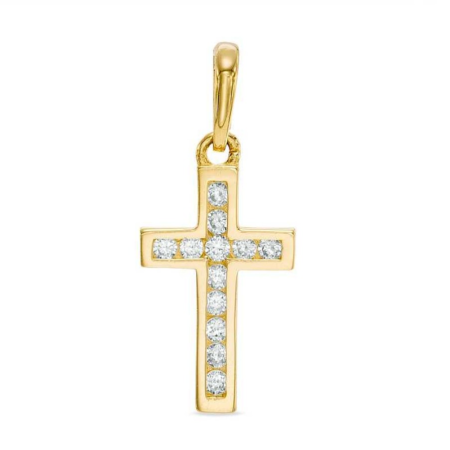 Banter Cubic Zirconia Cross Necklace Charm In 10K Solid Gold Charms