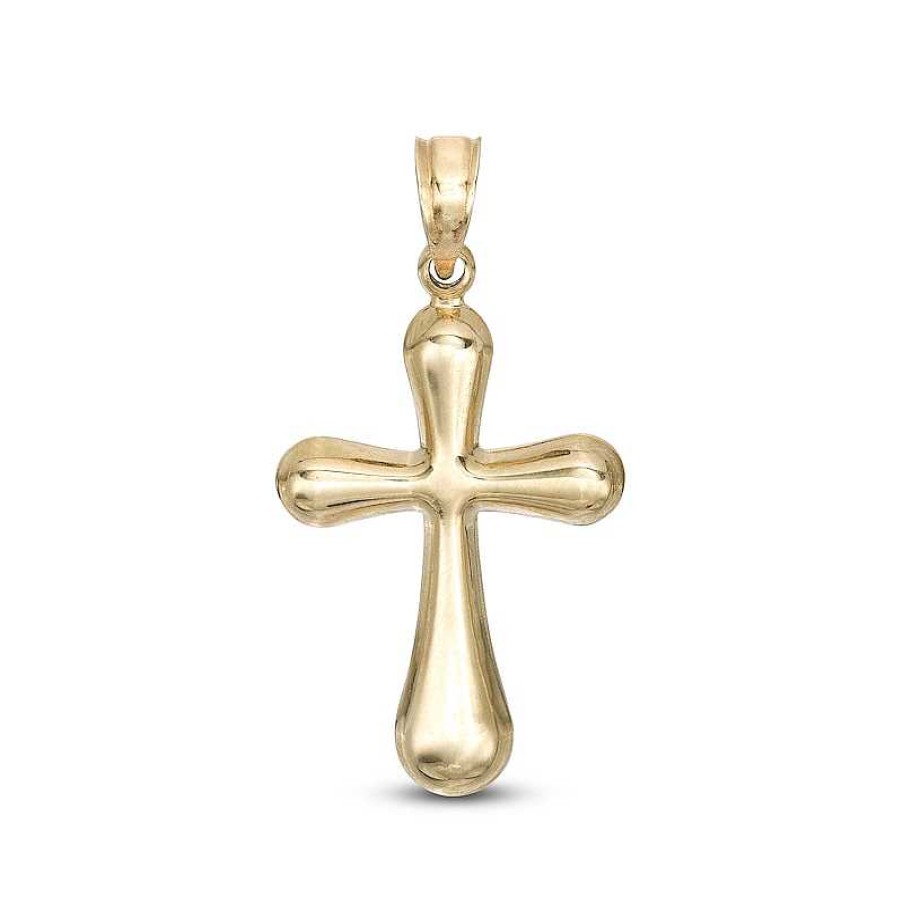 Banter Puffed Ends Cross Necklace Charm In 10K Hollow Gold Charms