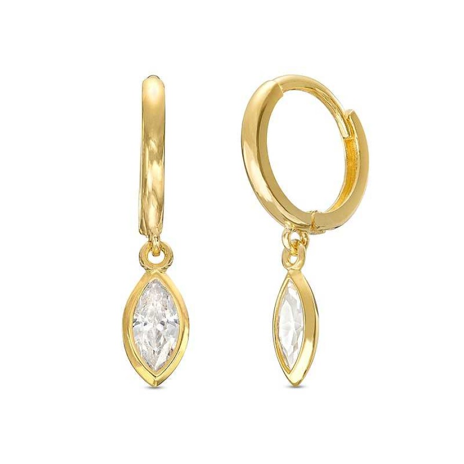 Banter Cubic Zirconia Bezel Marquise Drop Huggie Hoop Earrings In 10K Solid Gold Earrings