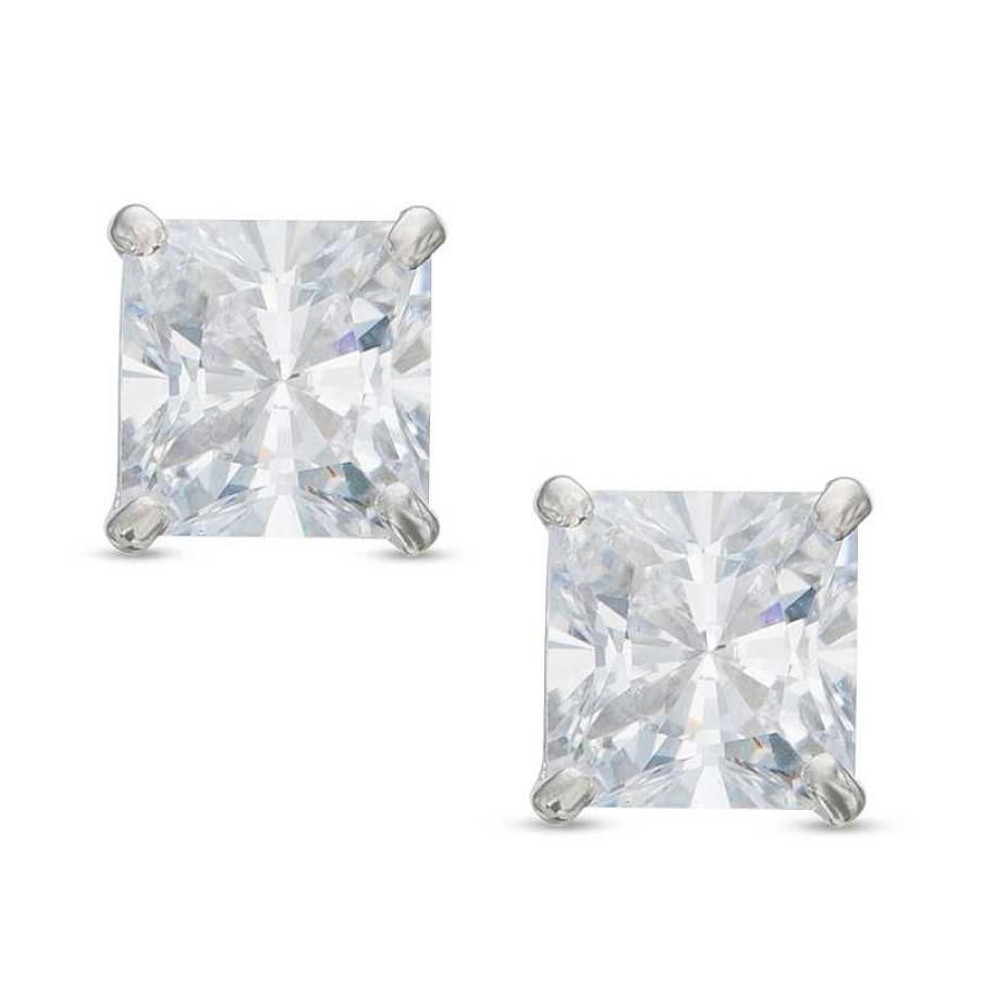 Banter 4Mm Princess-Cut Cubic Zirconia Solitaire Stud Earrings In 14K White Gold Earrings