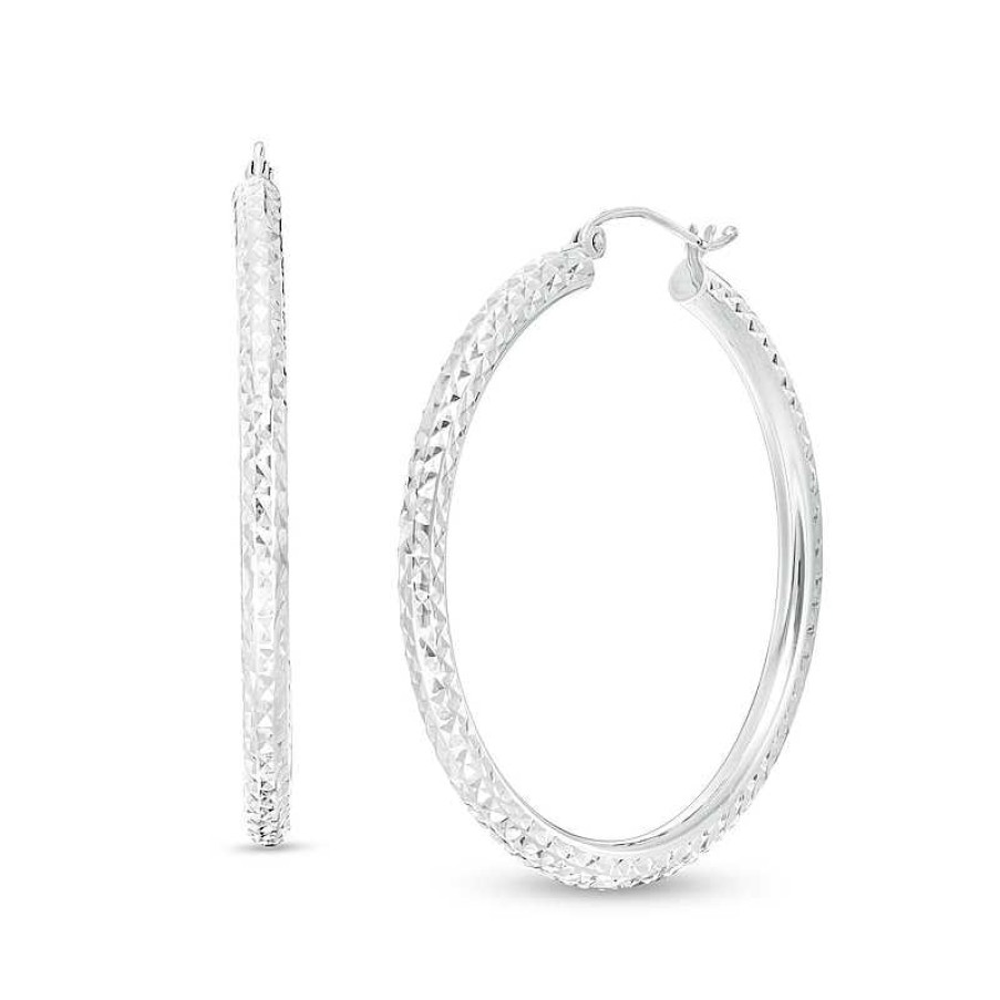 Banter 40Mm Diamond-Cut Hoop Earrings In 14K Tube Hollow White Gold Earrings