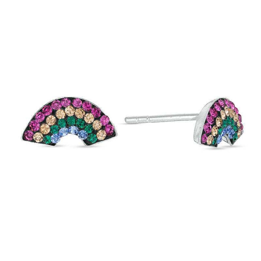 Banter Child'S Multi-Color Crystal Rainbow Stud Earrings In Solid Sterling Silver Earrings