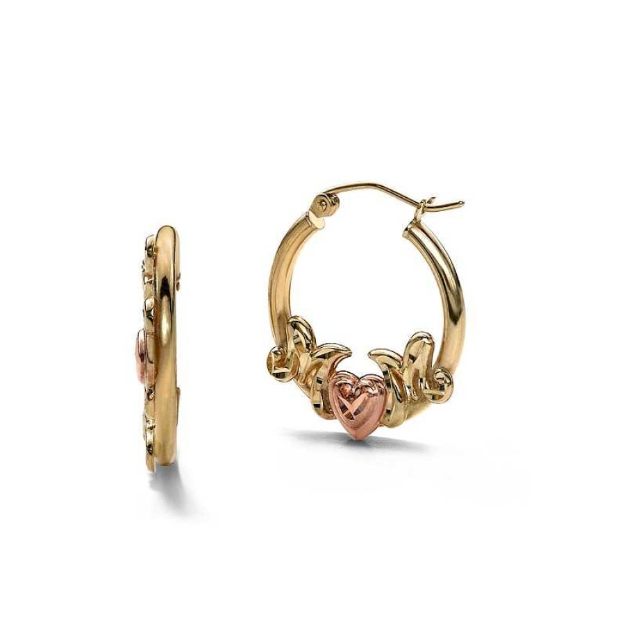 Banter 10K Hollow Gold Mom Heart Two-Tone Hoops Earrings