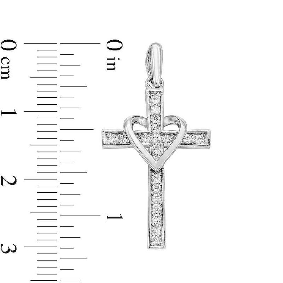 Banter 10K Solid White Gold Cz Cross With Heart Charm Charms