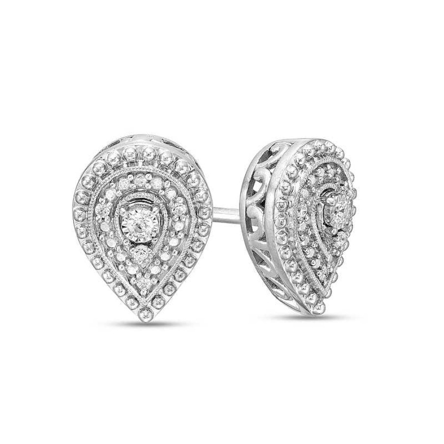 Banter 1/20 Ct. T.W. Pear-Shaped Composite Diamond Beaded Double Frame Vintage-Style Stud Earrings In Sterling Silver Earrings