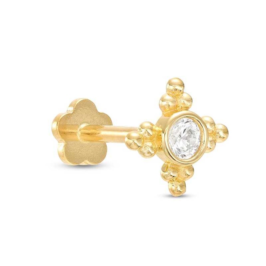 Banter 14K Gold Cz Beaded Cross Stud - 18G 5/16" Ear