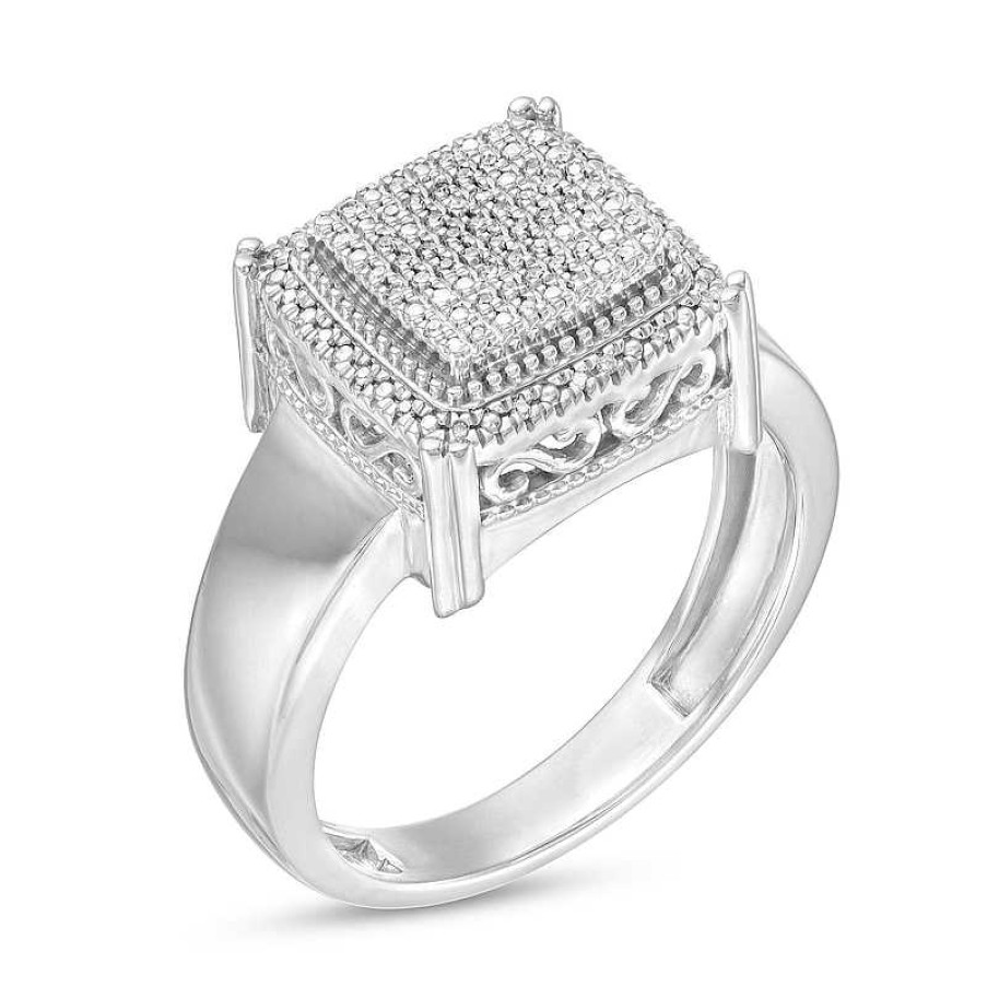 Banter 1/10 Ct. T.W. Composite Cushion Diamond Frame Ring In Sterling Silver Rings