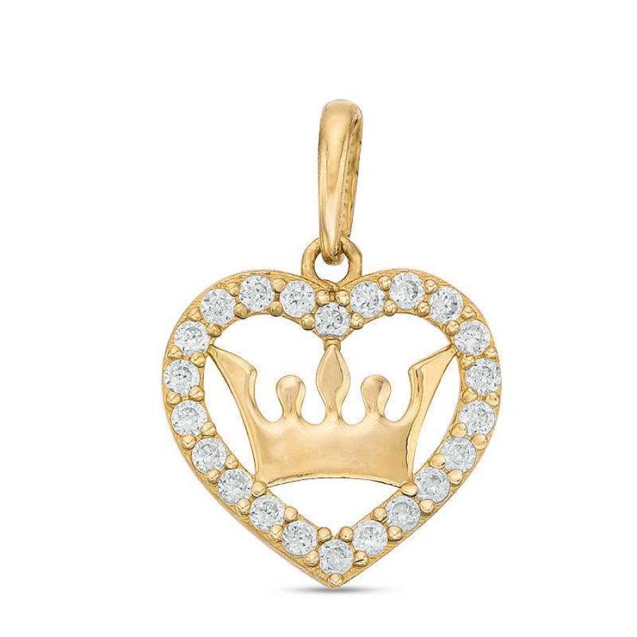 Banter Cubic Zirconia Heart With Crown Pendant Charm In 10K Solid Gold Charms