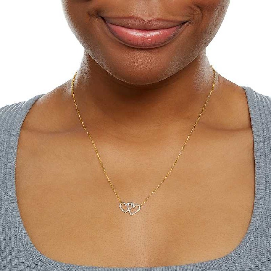 Banter 1/10 Ct. T.W. Diamond Double Heart Necklace In Sterling Silver With 14K Gold Plate - 18" Necklaces