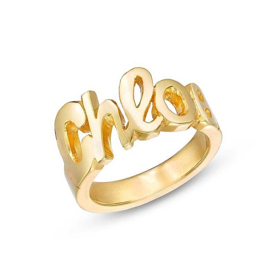 Banter Script Name Personalized Ring In Solid Sterling Silver With 14K Gold Plate (1 Line) Rings