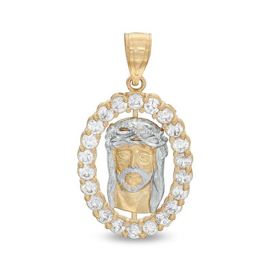 Banter Cubic Zirconia Jesus Head Oval Frame Necklace Charm In 10K Two-Tone Gold Charms