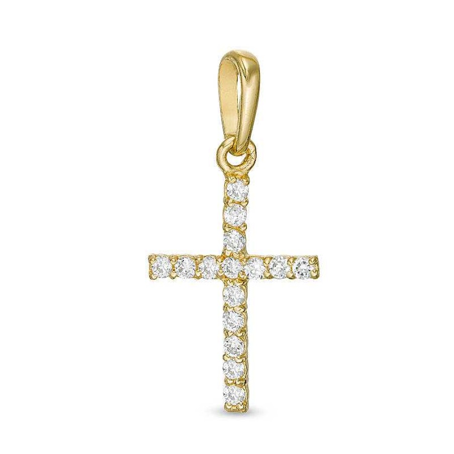 Banter Cubic Zirconia Dainty Cross Necklace Charm In 10K Solid Gold Charms