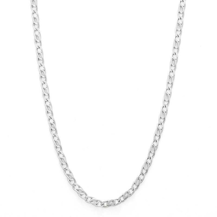 Banter 10K Hollow White Gold Diamond-Cut Birdseye Curb Chain - 18" Necklaces