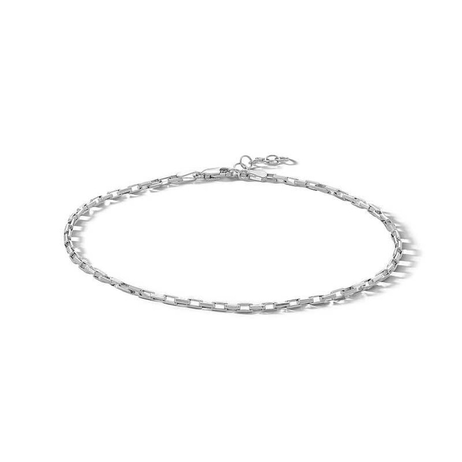 Banter Sterling Silver Long Box Chain Anklet Made In Italy - 10" Bracelets