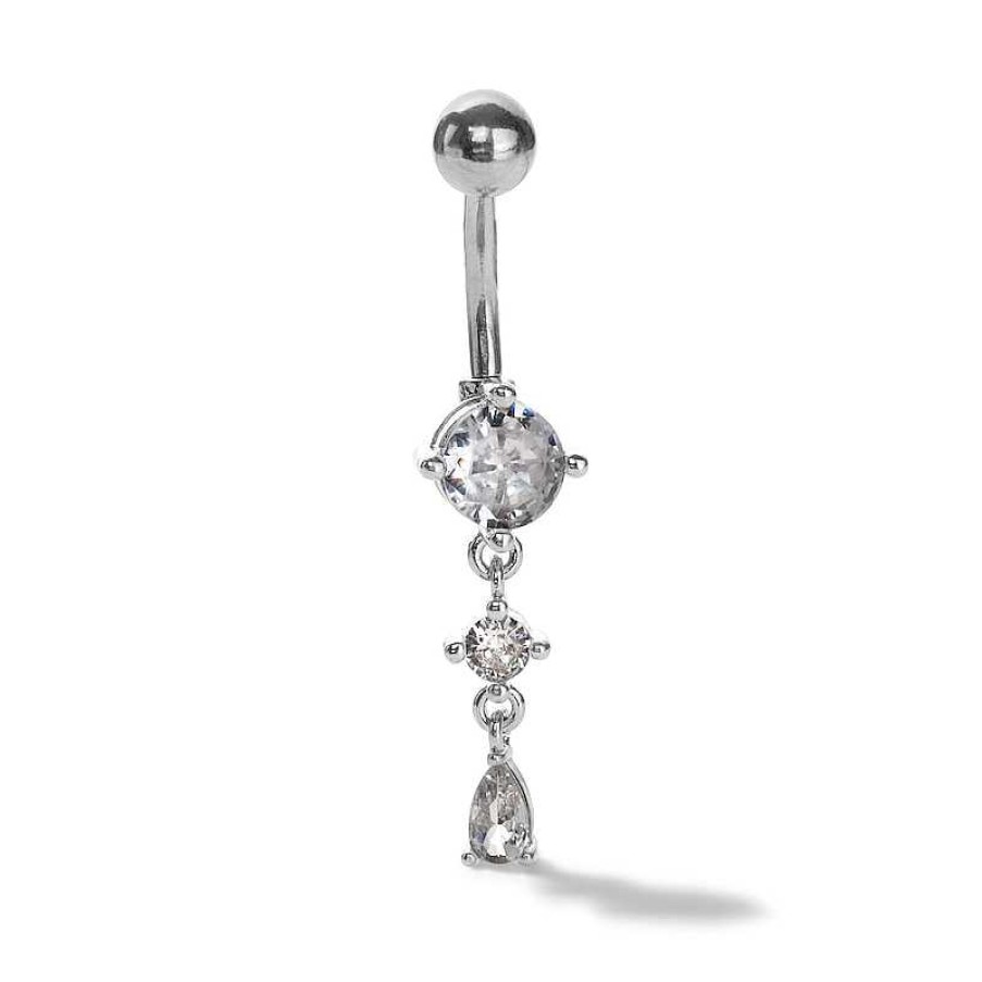 Banter Solid Stainless Steel Cz Teardrop Dangle Belly Button Ring - 14G Belly Button