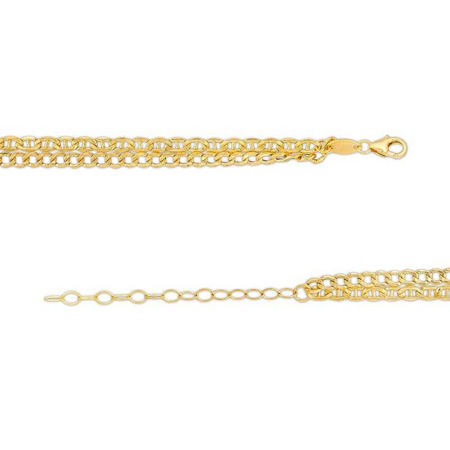 Banter Double Mariner And Bevelled Curb Chain Necklace In 10K Hollow Gold Bonded Sterling Silver - 17" Necklaces