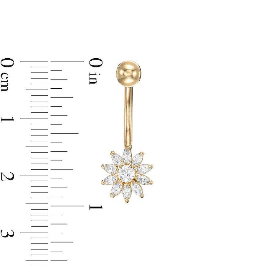 Banter 014 Gauge Marquise And Round Cubic Zirconia Flower Belly Button Ring In 10K Gold Belly Button