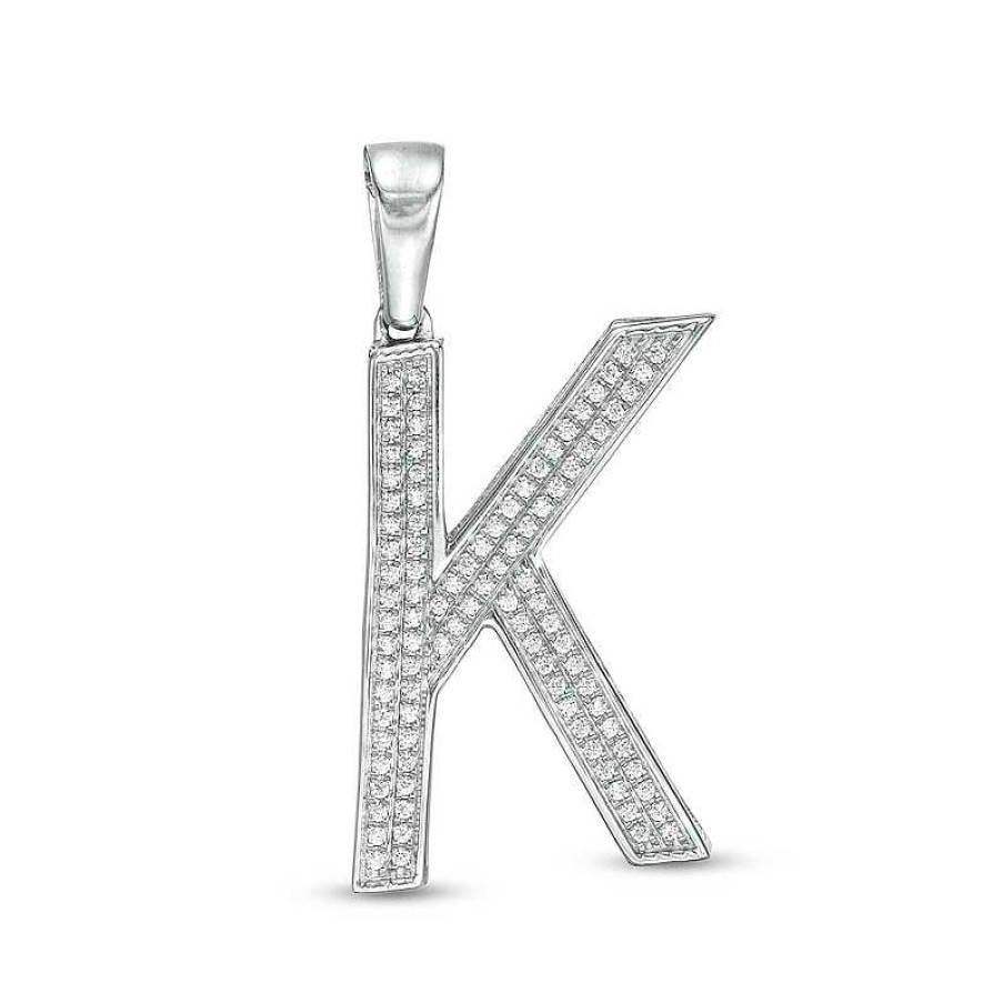 Banter Cubic Zirconia Pav "K" Block Initial Necklace Charm In Solid Sterling Silver Charms