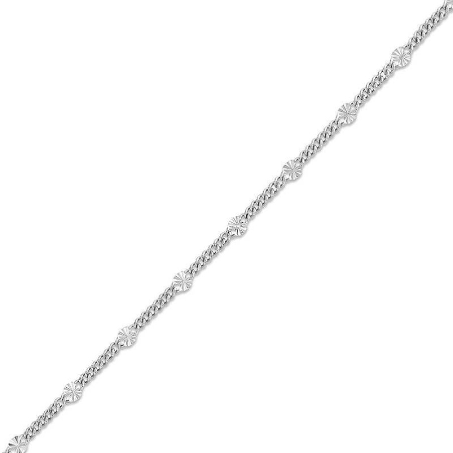 Banter Solid Sterling Silver Diamond-Cut Sunburst Chain Anklet Made In Italy Ankle