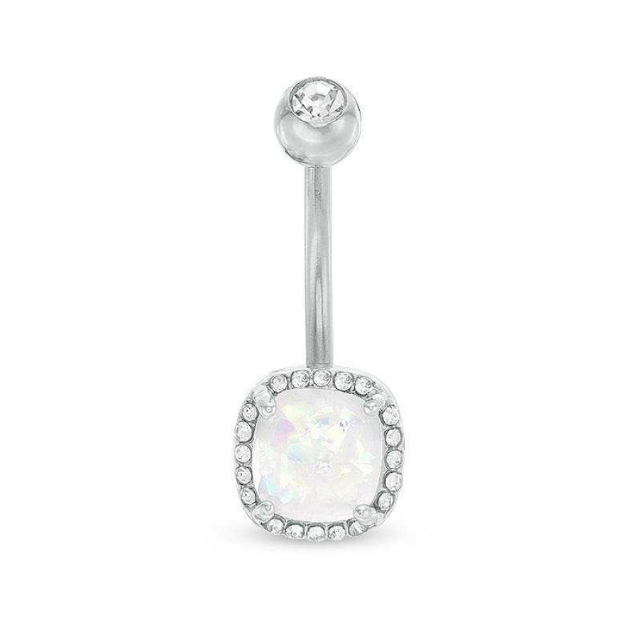 Banter 014 Gauge Opal Acrylic Crystal Frame Belly Button Ring In Stainless Steel Solid And Tube Belly Button