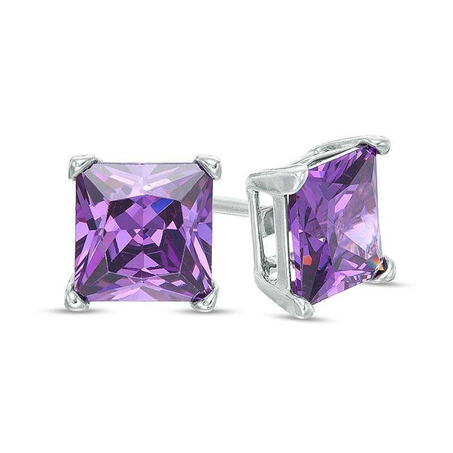 Banter 6Mm Princess-Cut Purple Cubic Zirconia Solitaire Stud Earrings In Solid Sterling Silver Earrings