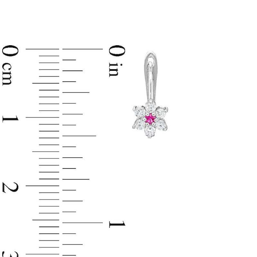 Banter Child'S Cubic Zirconia And Simulated Ruby Flower Earrings In Sterling Silver Earrings