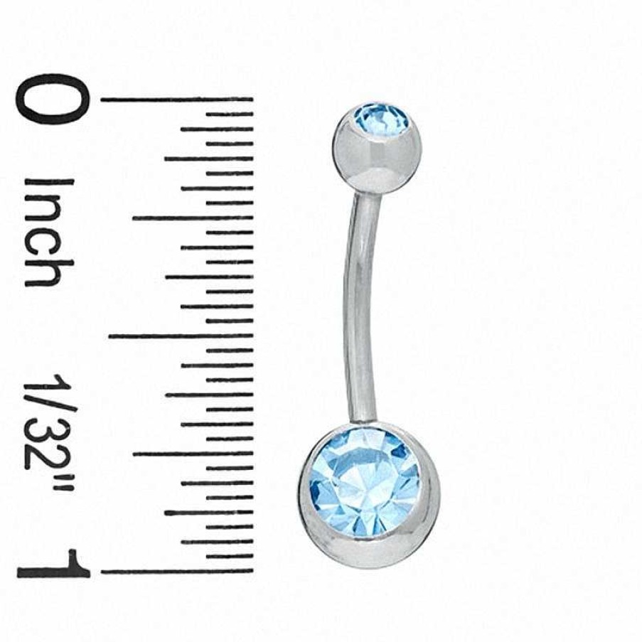 Banter Solid Stainless Steel Cz Blue Belly Button Ring - 14G Belly Button