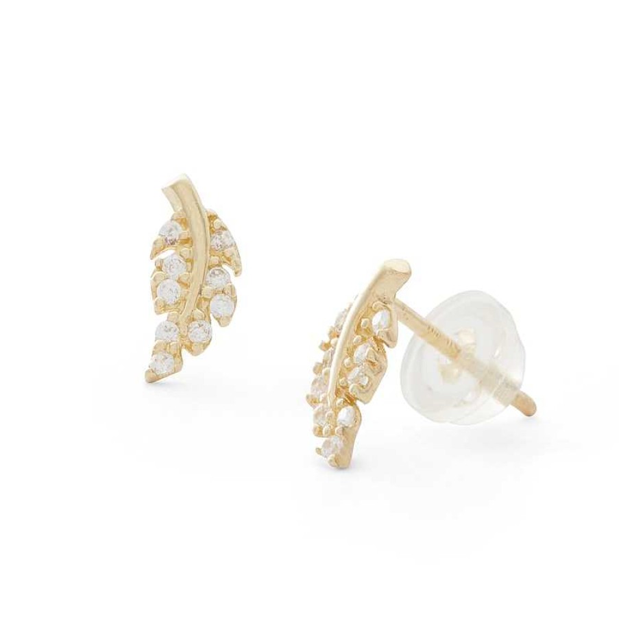 Banter Cubic Zirconia Leaf Stud Earrings In Sterling Silver With 14K Gold Plate Earrings