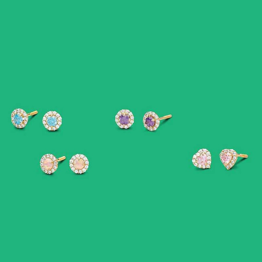 Banter Child'S Simulated Pink Opal And Cubic Zirconia Frame Stud Earrings In 14K Gold Earrings