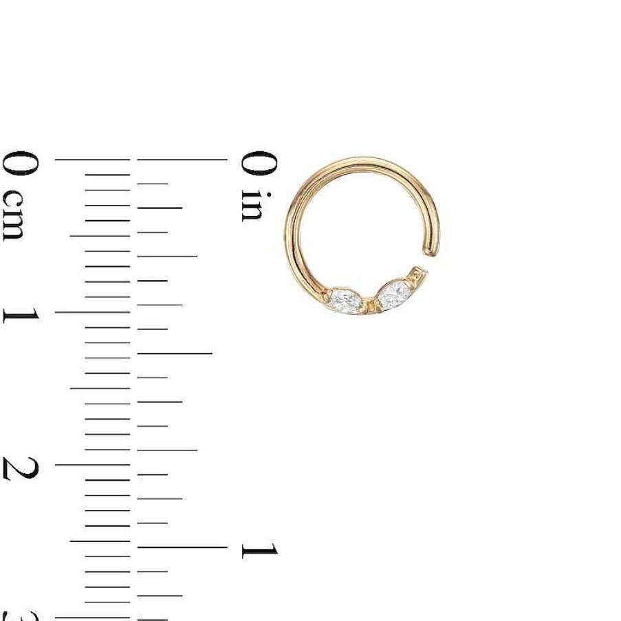 Banter 018 Gauge Marquise Cubic Zirconia 8Mm Two Stone Nose Ring In 10K Solid Gold - 5/16" Nose