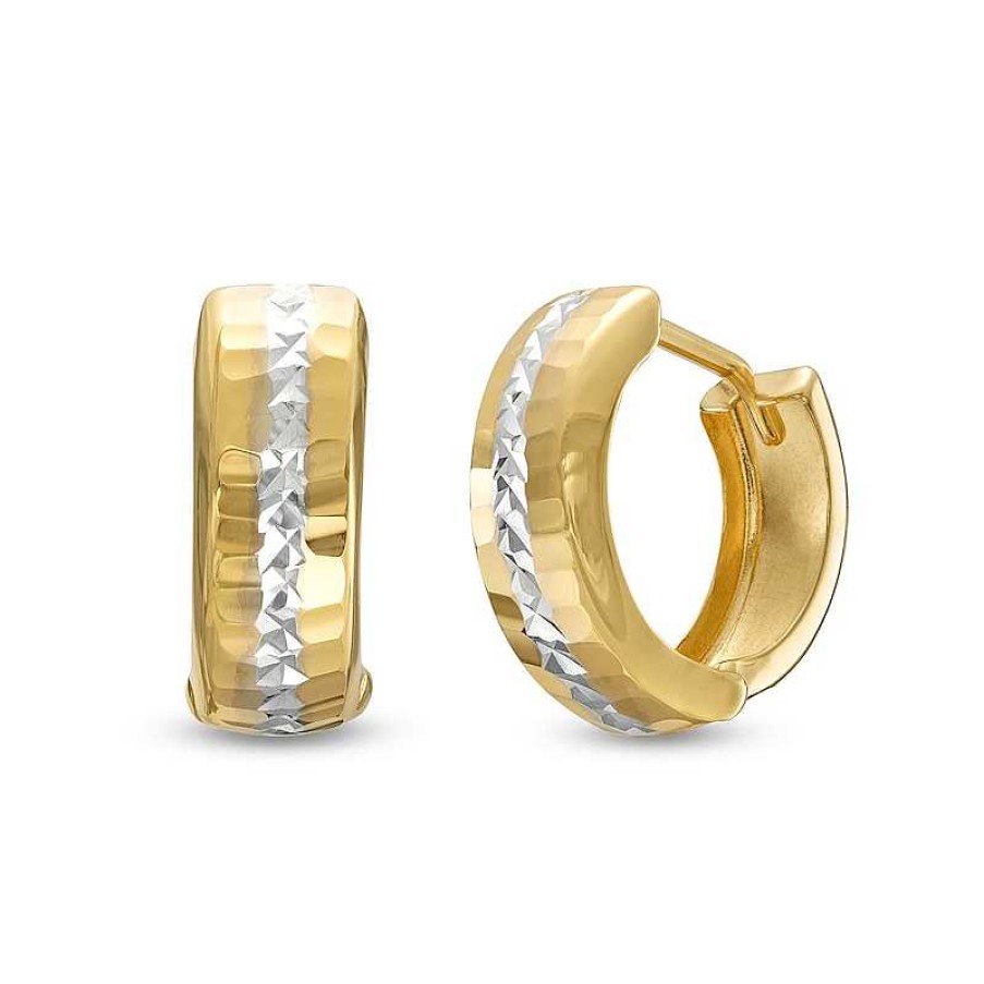 Banter Two-Tone Mirror Finish Huggie Hoop Earrings In 10K Gold Earrings