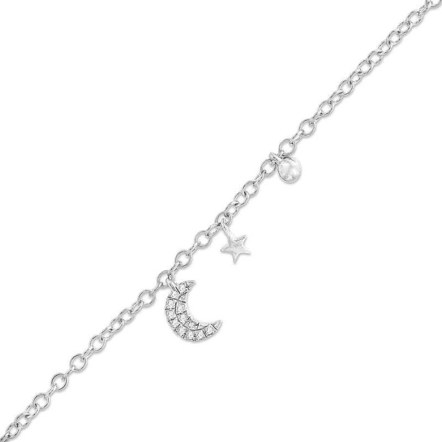 Banter Diamond Accent Moon And Star Bracelet In Sterling Silver Bracelets