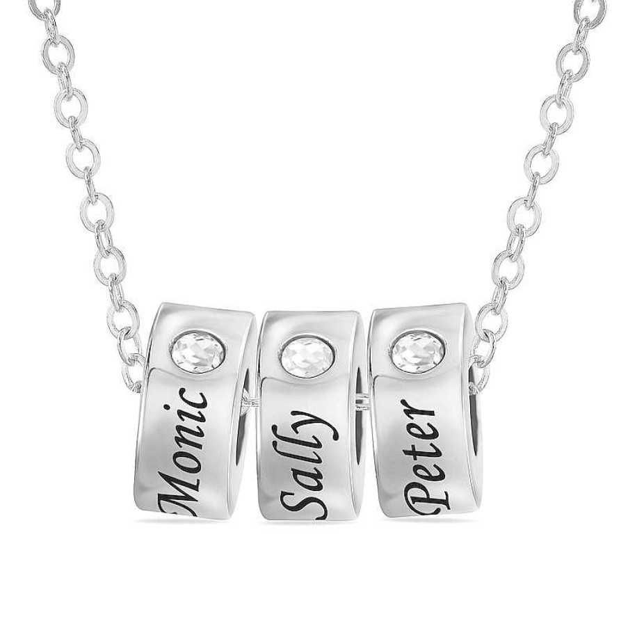 Banter Sterling Silver Birthstone Three-Name Engravable Pendant Necklaces