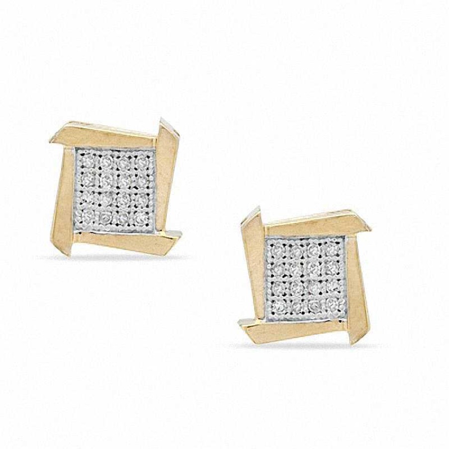 Banter Diamond Accent Jagged Square Stud Earrings In Sterling Silver And 14K Gold Plate Earrings