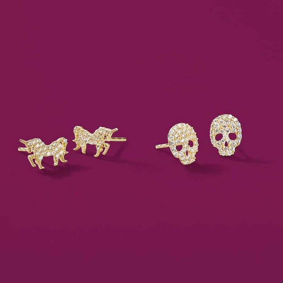 Banter Cubic Zirconia Skull Stud Earrings In 10K Gold Earrings