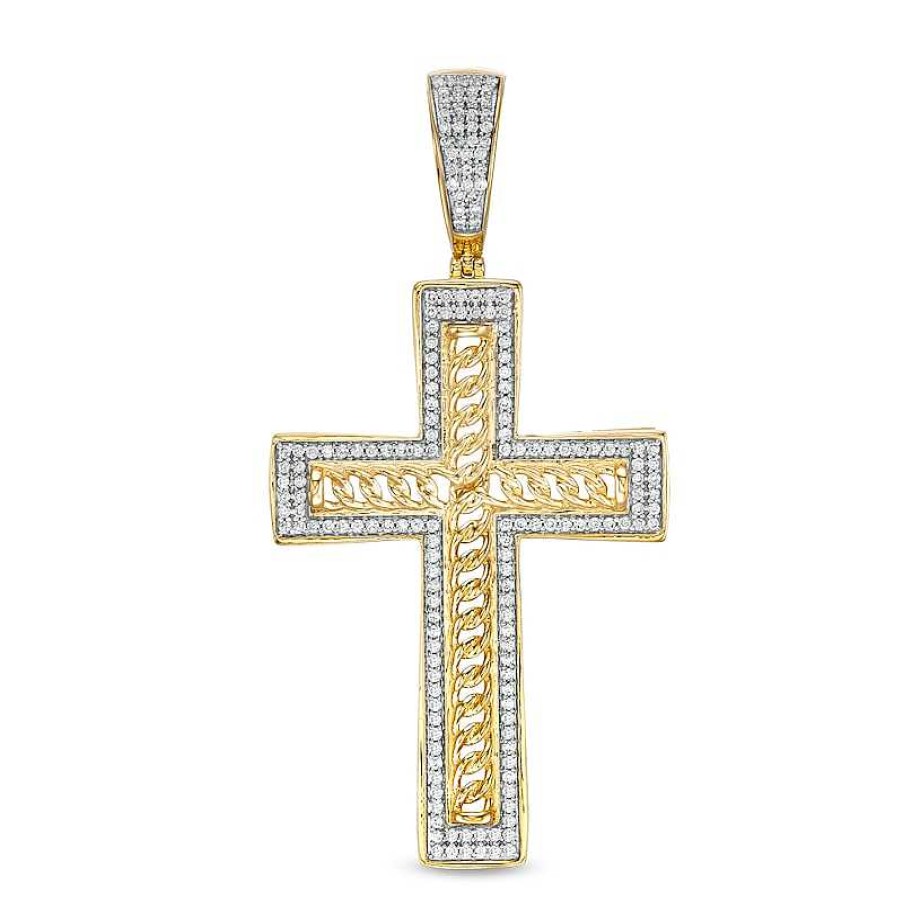 Banter 1/2 Ct. T.W. Diamond Chain Cross Frame Necklace Charm In 10K Gold Charms