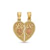 Banter 22 X 18Mm "Love" With Double Rose Rope Frame Textured Broken Heart Two-Tone Necklace Charm In 10K Solid Gold Charms