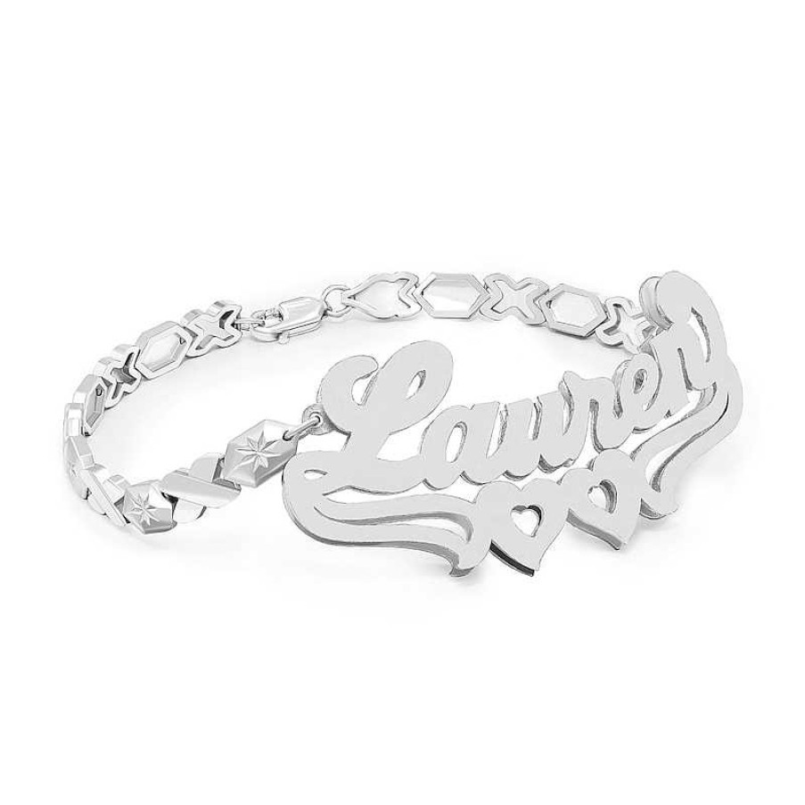 Banter Sterling Silver Double Heart Stampato Nameplate Bracelet Bracelets