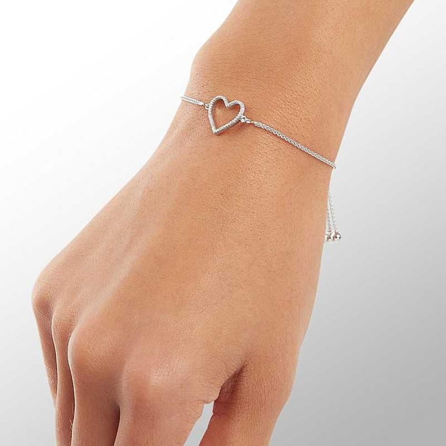 Banter Diamond Accent Heart Outline Bolo Bracelet In Sterling Silver - 9" Bracelets