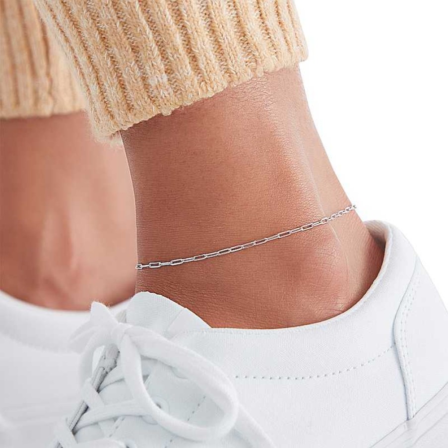 Banter Solid Sterling Silver Curb Chain Paper Clip Anklet Ankle