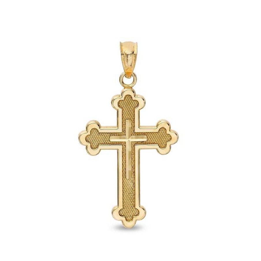 Banter Multi-Finish Clover-Ends Double Cross Necklace Charm In 10K Solid Gold Charms