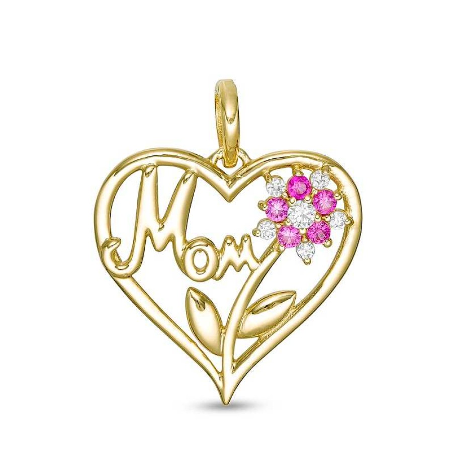 Banter Red And White Cubic Zirconia Flower With "Mom" Heart Necklace Charm In 10K Semi-Solid Gold Charms