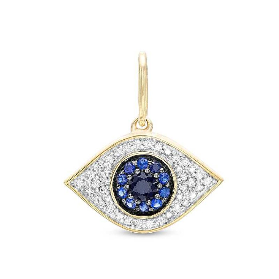 Banter 14K Gold Plated 1/10 Ct. T.W. Diamond And Lab-Created Blue Sapphire Eye Necklace Charm Charms