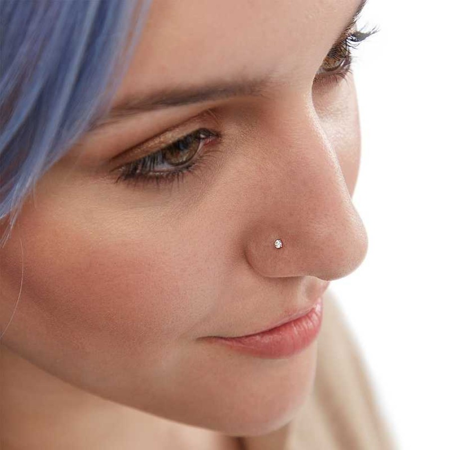 Banter 14K Semi-Solid And Hollow Gold Cz And Simulated Blue Opal Three Piece Nose Ring Set - 22G Nose