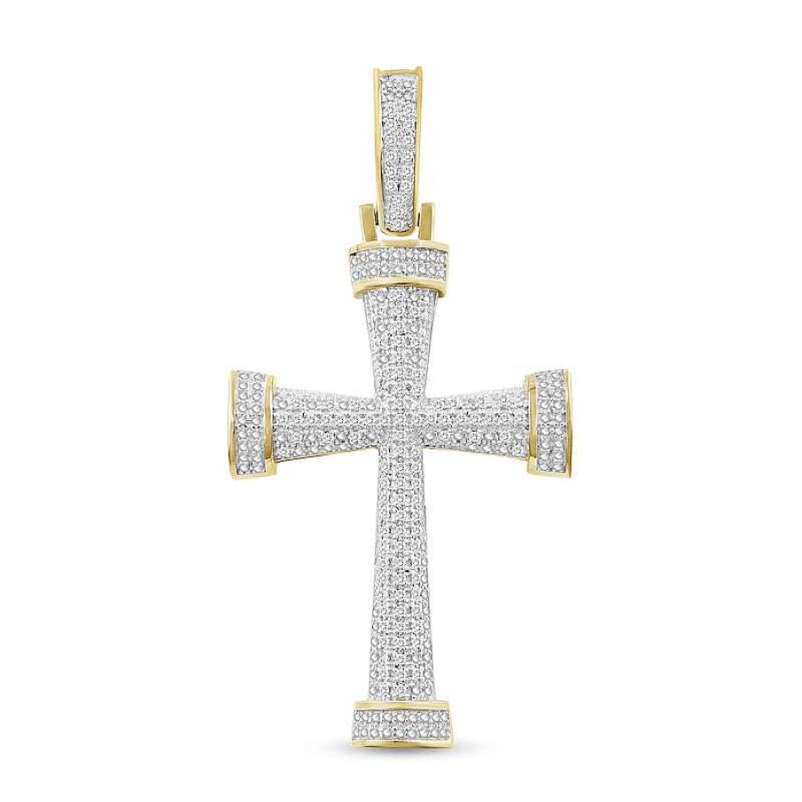 Banter 1/4 Ct. T.W. Diamond Pav Bold Cross Necklace Charm In Sterling Silver With 14K Gold Plate Charms