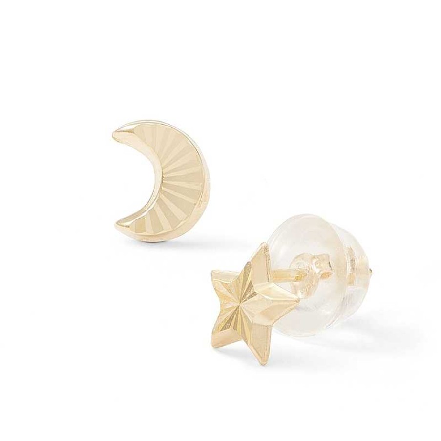 Banter Diamond-Cut Crescent Moon And Star Mismatch Stud Earrings In 10K Gold Earrings