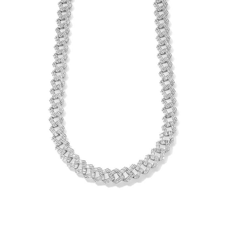 Banter Sterling Silver Cz Baguette Curb Chain Necklace Necklaces